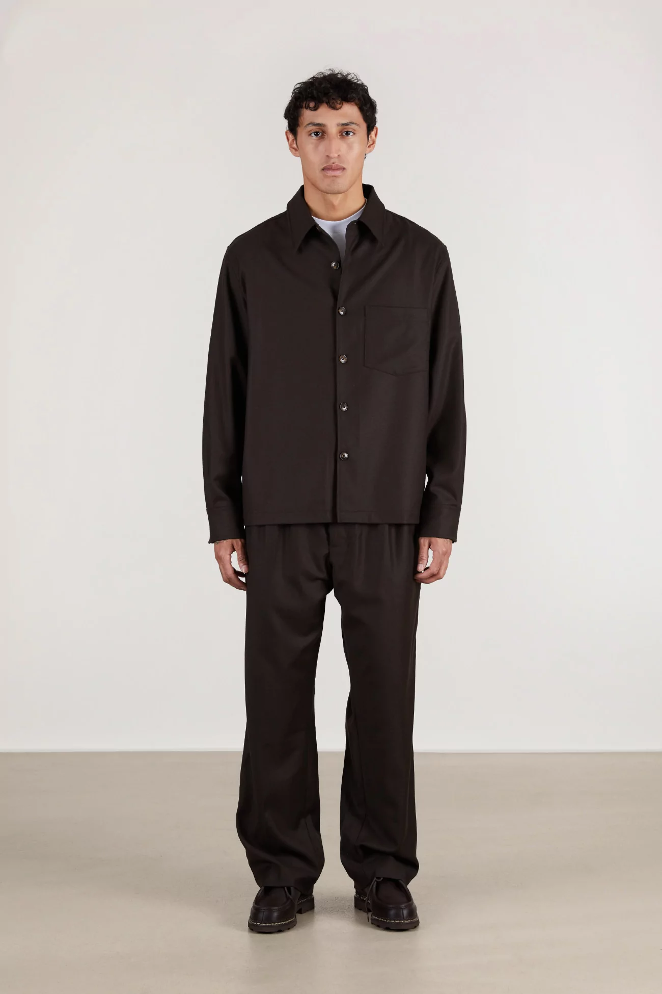 Western Virgin Wool Flannel Overshirt – Dark Brown | Centre Commercial
